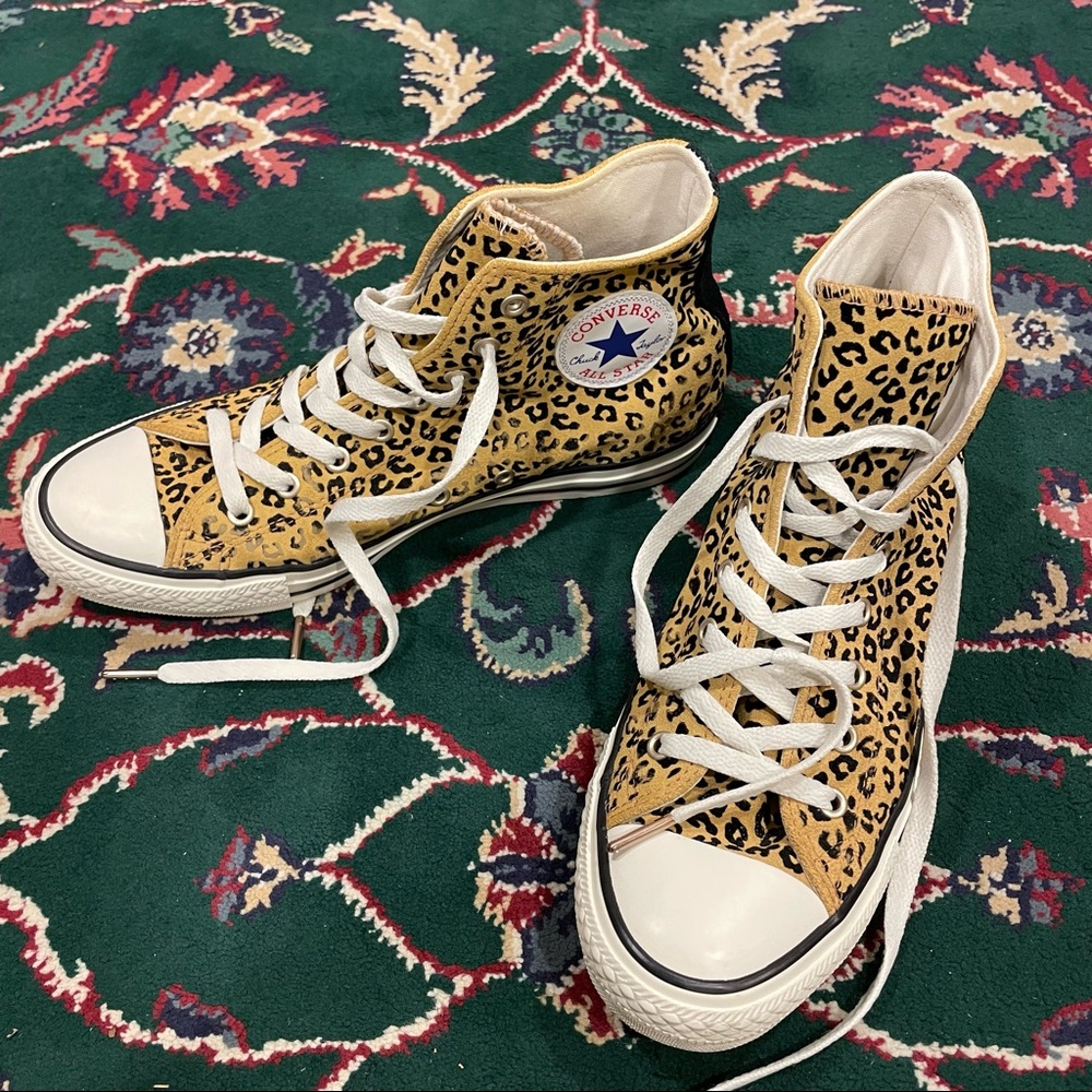 Leopard print suede Chuck Taylor All Stars. Size 9.5 women’s